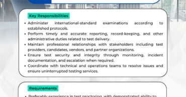 VACANCY Junior Test Center Administrator